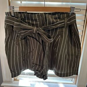 A&F green and white striped belted shorts